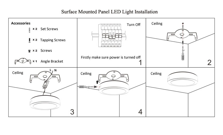 Surface Mounted LED Panel Light 170x170 780x475 Installation